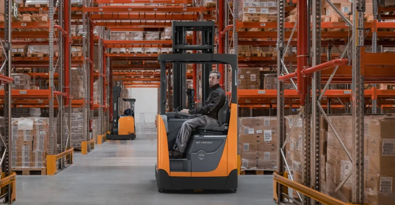 Reach forklifts are designed for efficiently handling palletized goods